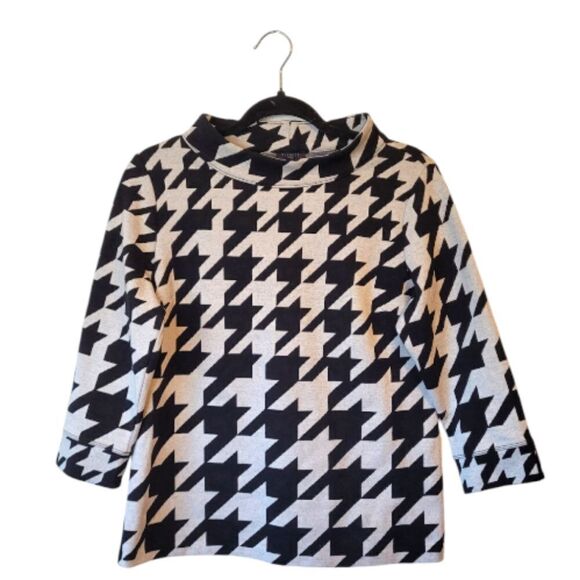 Talbots Petite Oversized Houndstooth Mock Neck Blouse - Picture 1 of 5